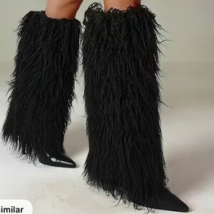 Stylish Black Fur Knee-High Women's Boots